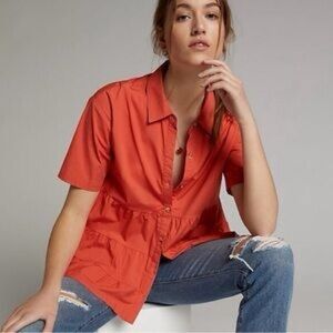 NWT Anthropologie Faye Tiered Oversized Tunic Top Vibrant Orange Boho Lagenlook